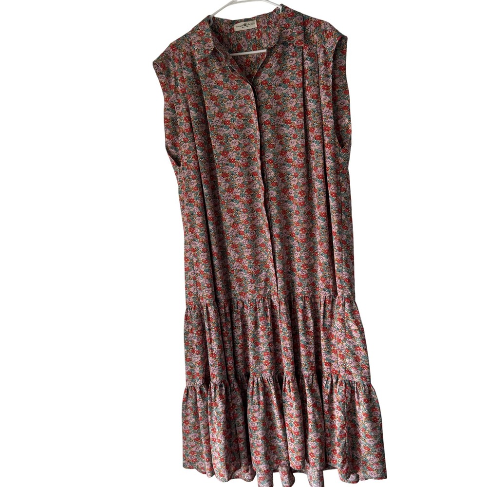 Natural Life Dress Peasant XS/S Pink Floral Button Front Sleeveless Midi‎ Boho